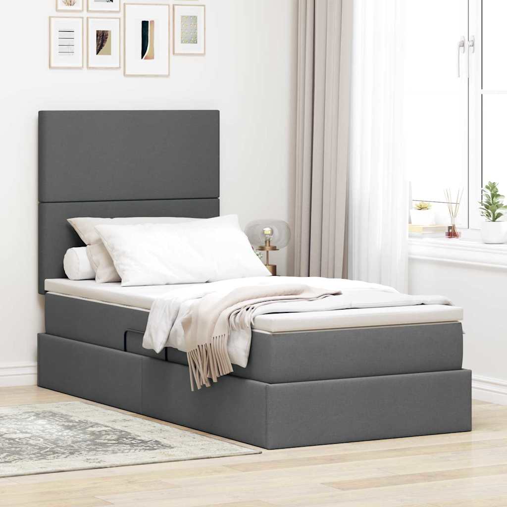 Storage Bed with Mattress Dark Grey 107 x 203 cm Faux Leather