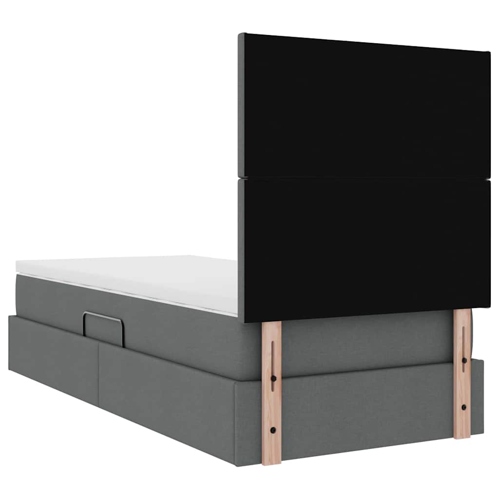 Storage Bed with Mattress Dark Grey 107 x 203 cm Faux Leather