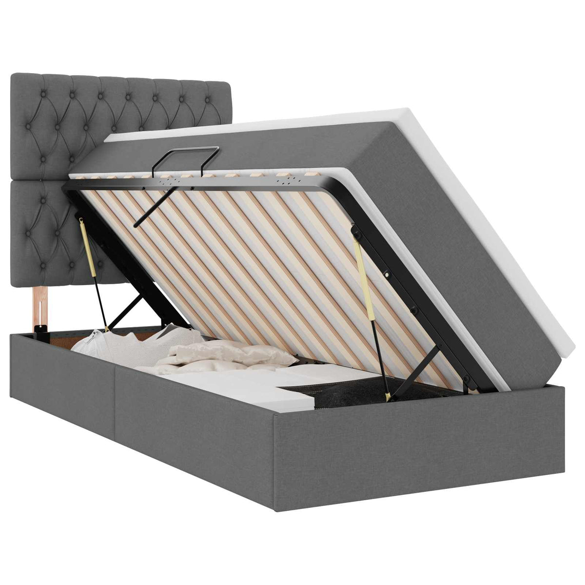 Storage Bed with Headboard Dark Grey 107 x 203 cm Fabric
