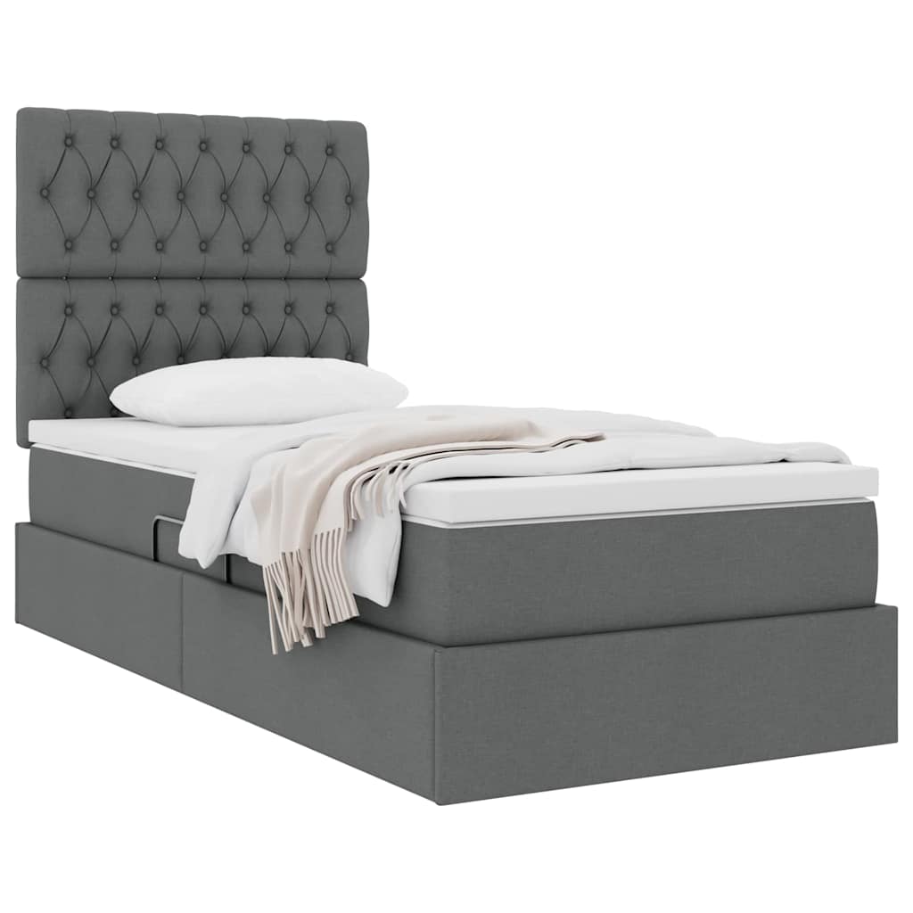 Storage Bed with Headboard Dark Grey 107 x 203 cm Fabric