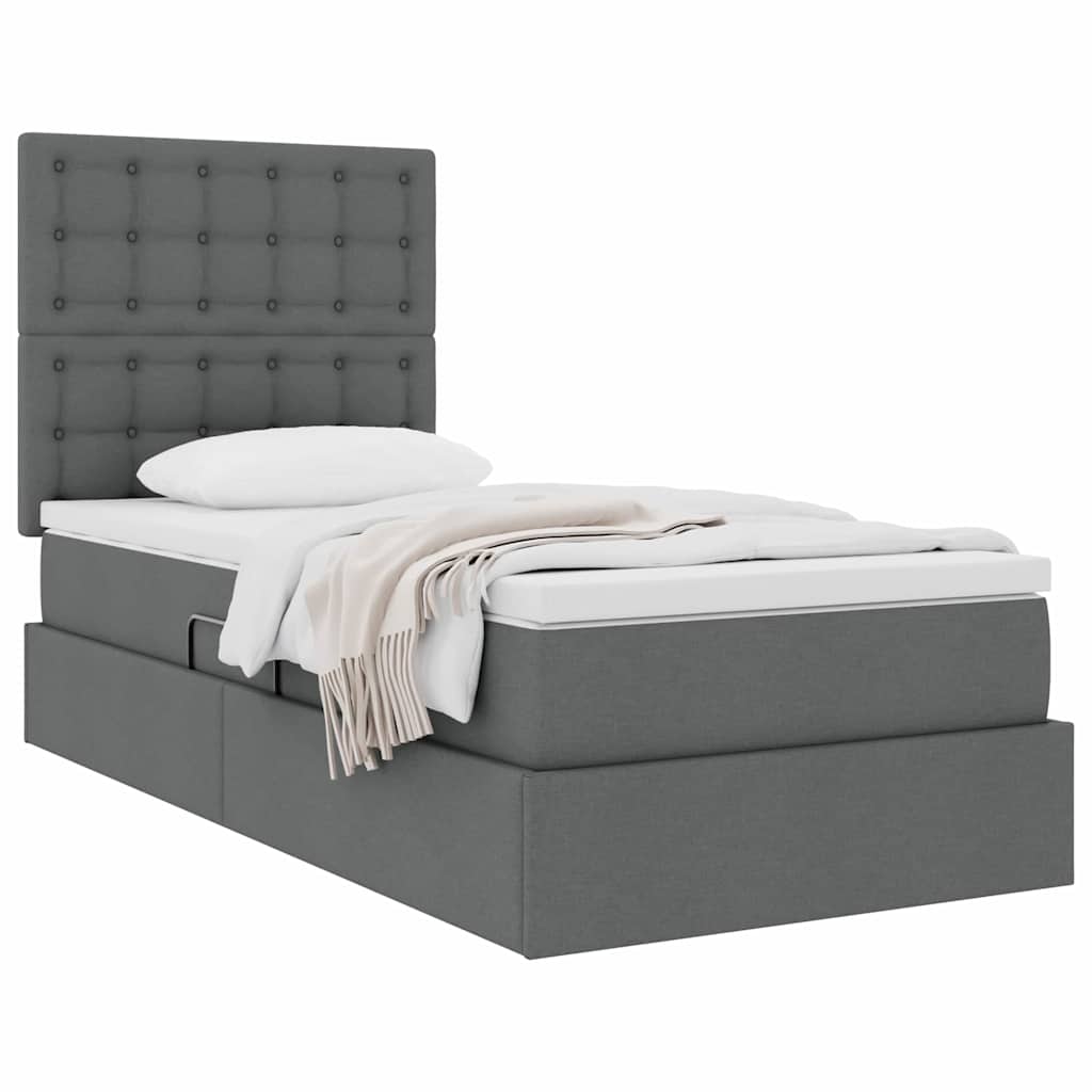 Storage Bed with Mattress Dark Grey 107 x 203 cm Faux Leather