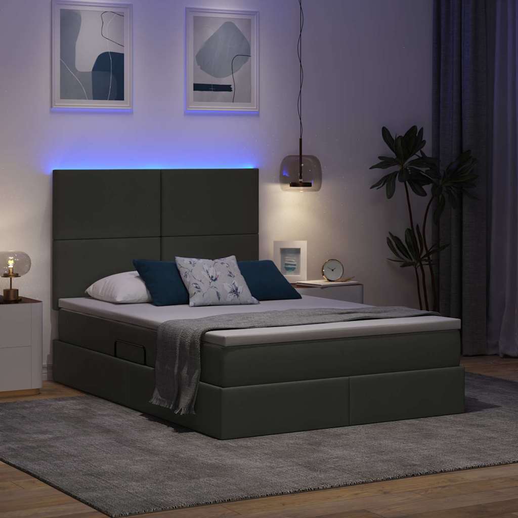 Bed with LED Strip Lights Dark Grey 152 x 203 cm Fabric