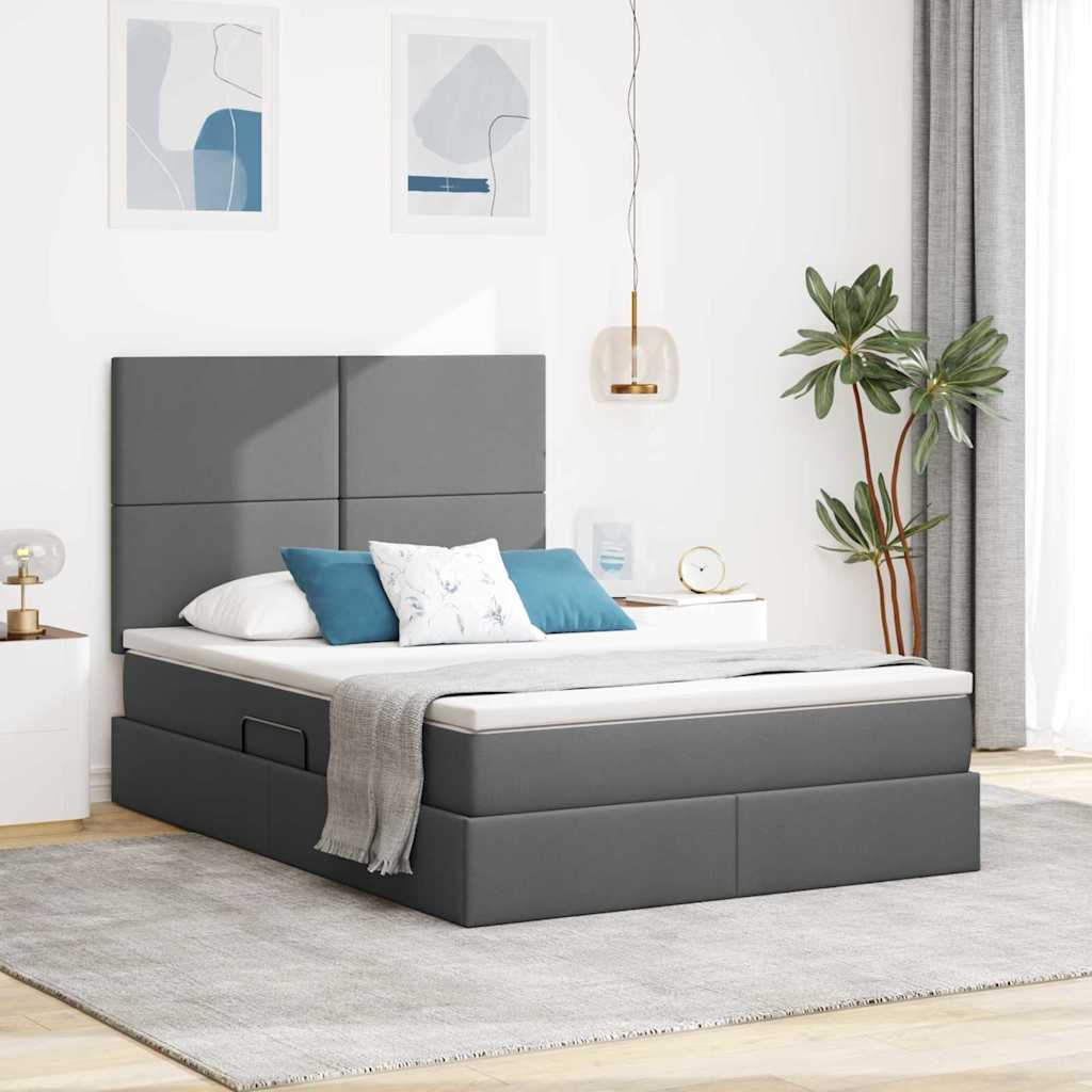 Bed with LED Strip Lights Dark Grey 152 x 203 cm Fabric