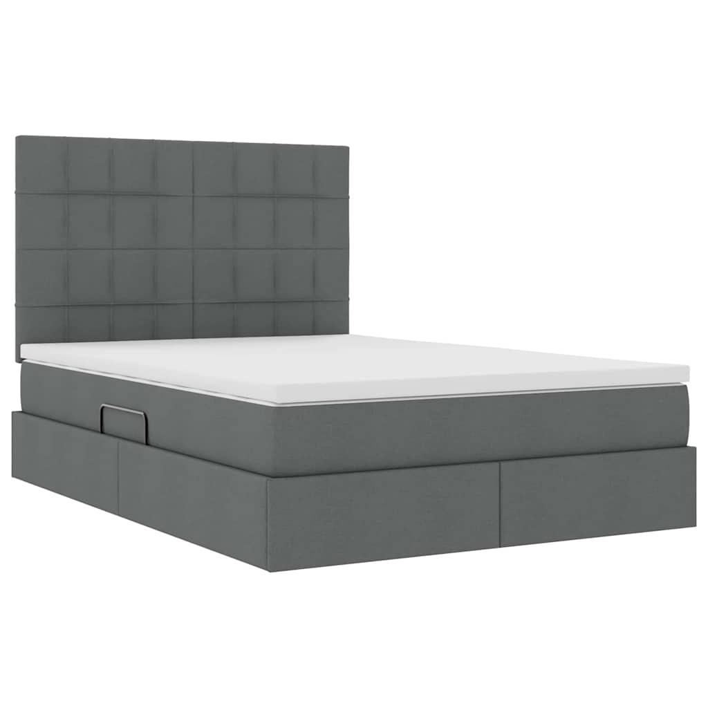 LED Storage Bed with Mattress Dark Grey 137 x 190 cm Fabric