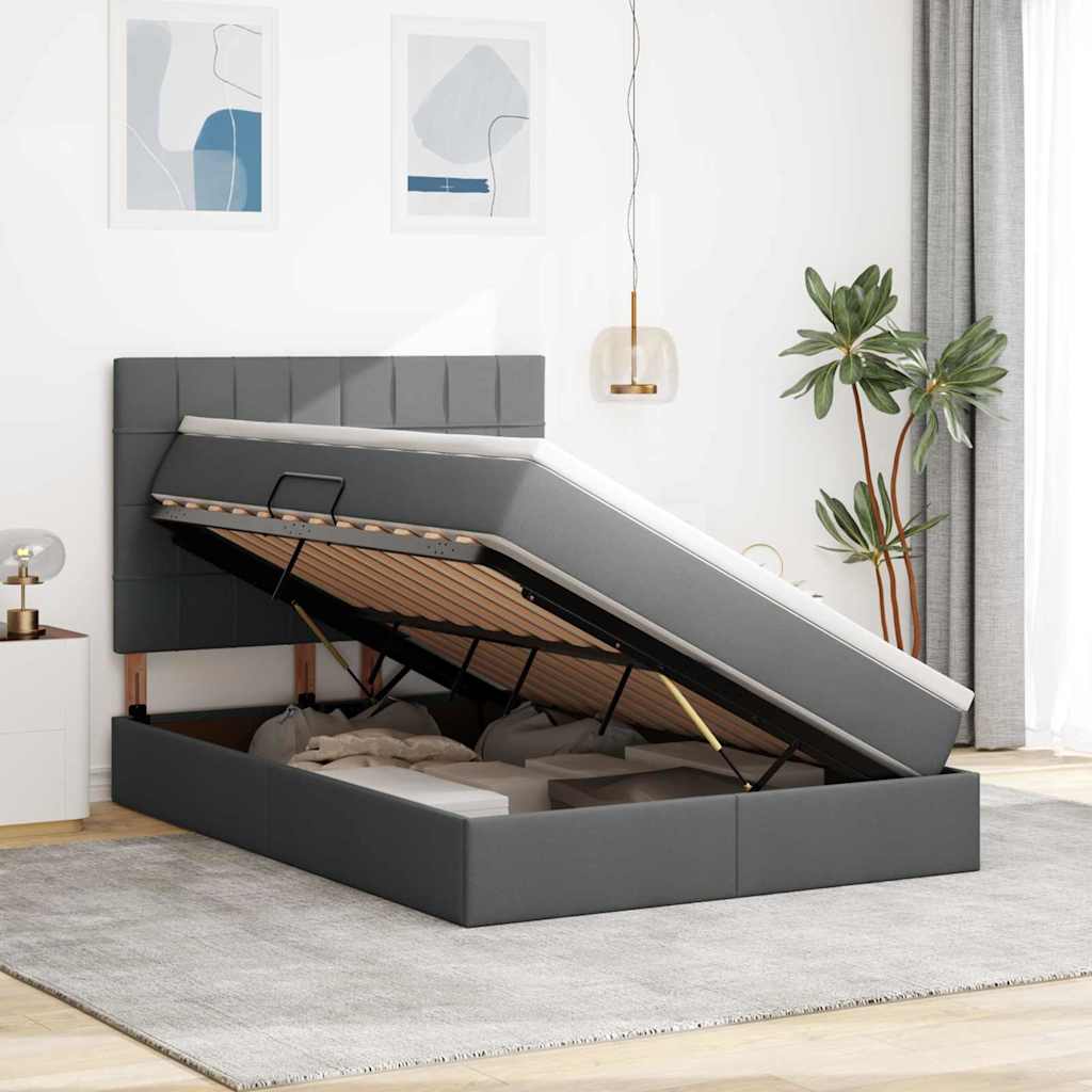 LED Storage Bed with Mattress Dark Grey 152 x 203 cm Fabric