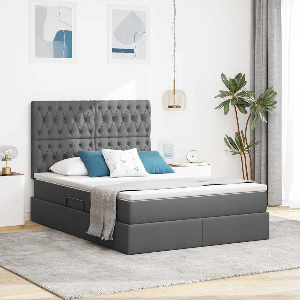 LED Storage Bed with Mattress Dark Grey 137 x 190 cm Fabric