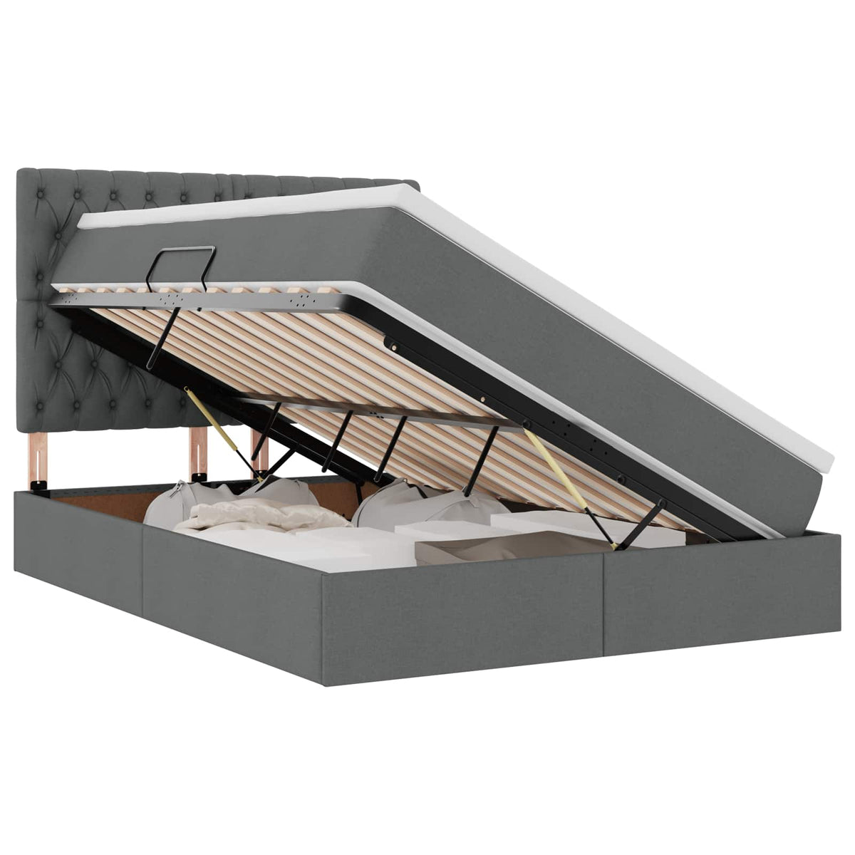 LED Storage Bed with Mattress Dark Grey 137 x 190 cm Fabric