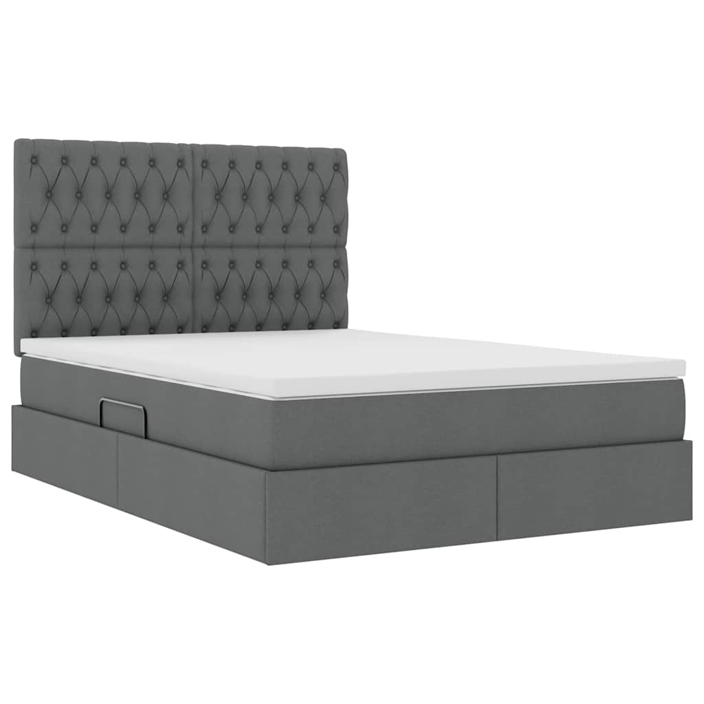 LED Storage Bed with Mattress Dark Grey 137 x 190 cm Fabric