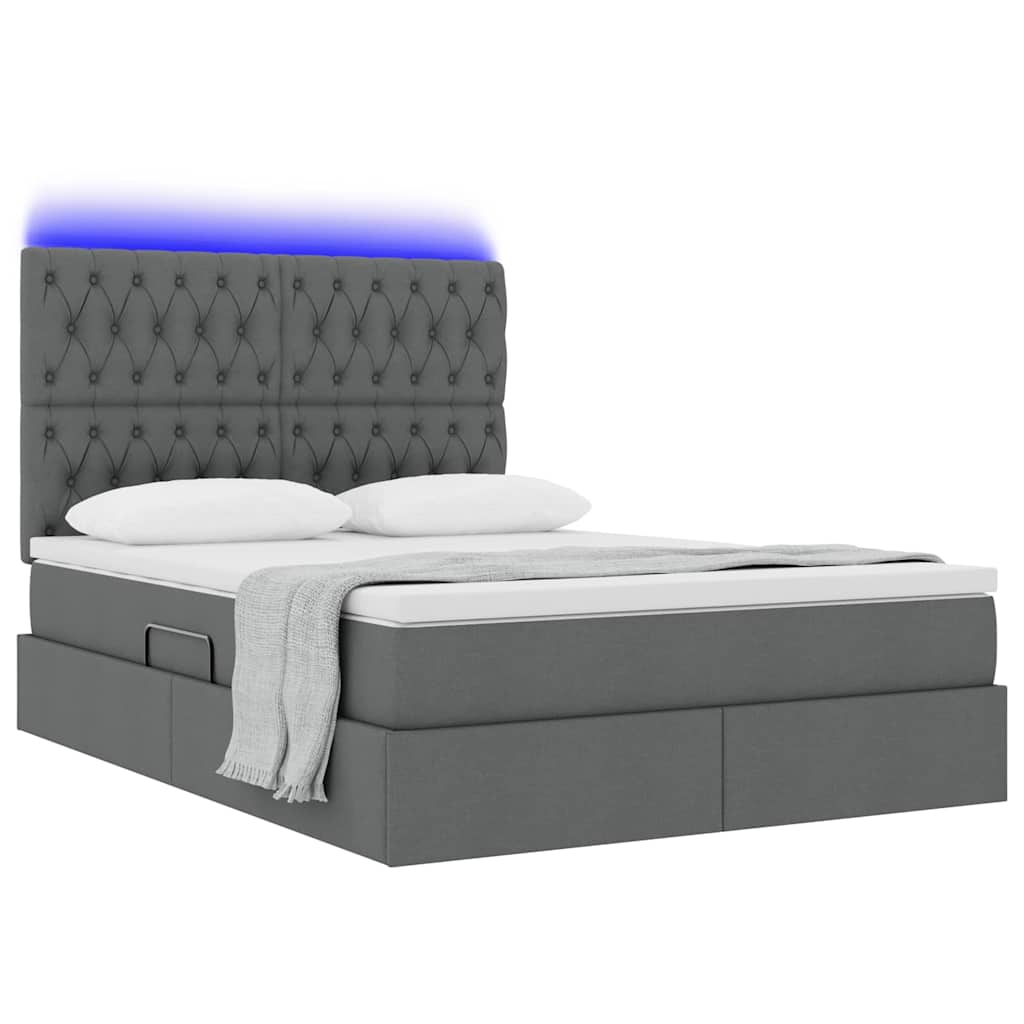 LED Storage Bed with Mattress Dark Grey 137 x 190 cm Fabric