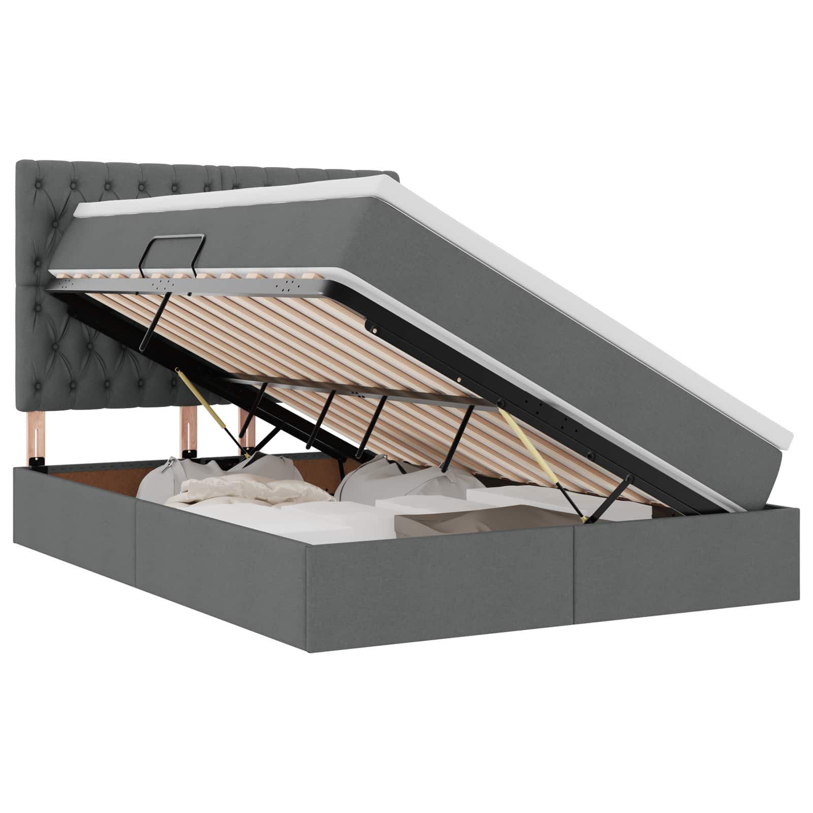 LED Storage Bed with Mattress Dark Grey 152 x 203 cm Fabric