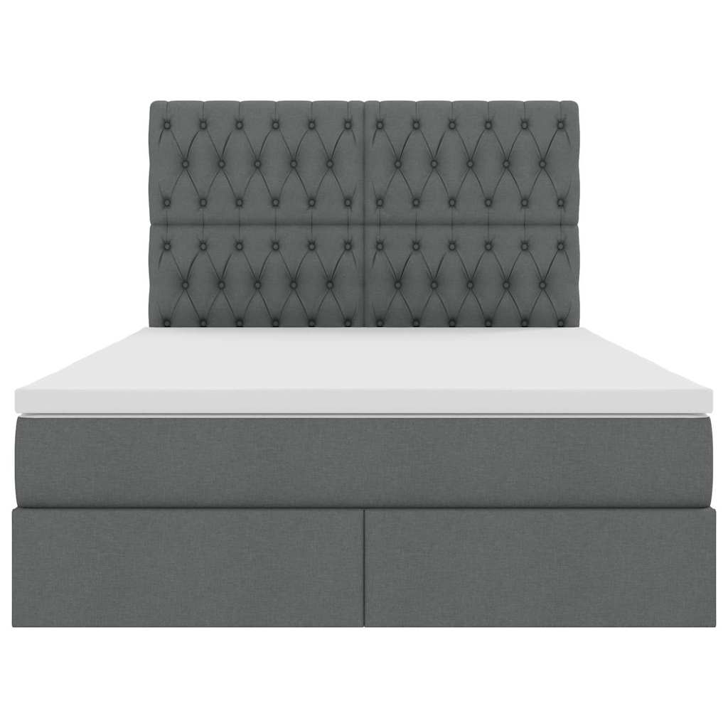 LED Storage Bed with Mattress Dark Grey 152 x 203 cm Fabric
