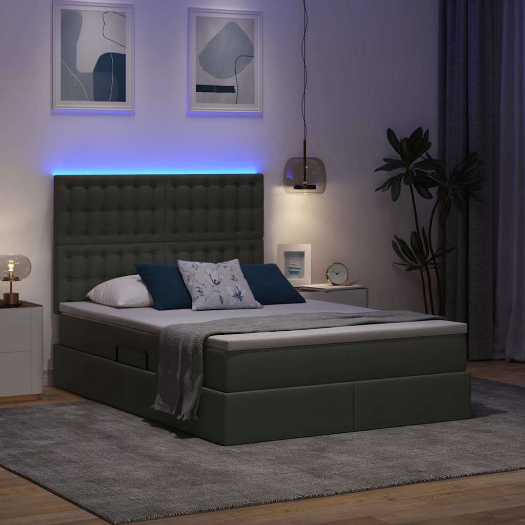 LED Storage Bed with Mattress Dark Grey 137 x 190 cm Fabric