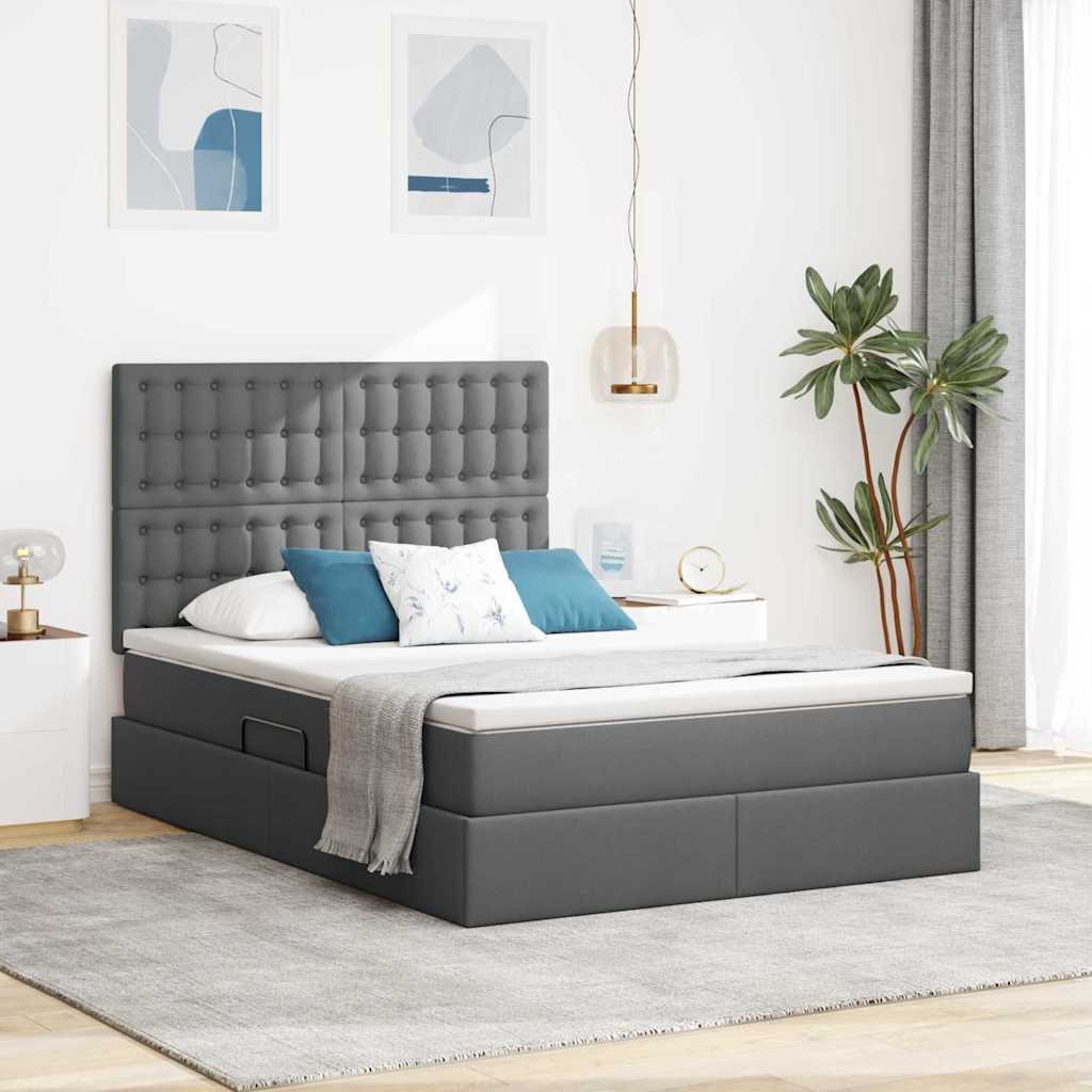 LED Storage Bed with Mattress Dark Grey 137 x 190 cm Fabric