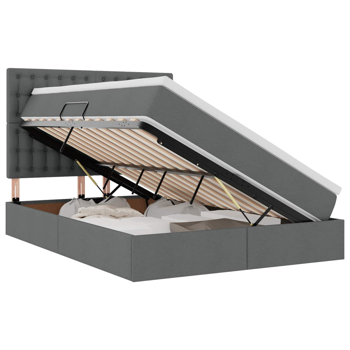LED Storage Bed with Mattress Dark Grey 152 x 203 cm Fabric