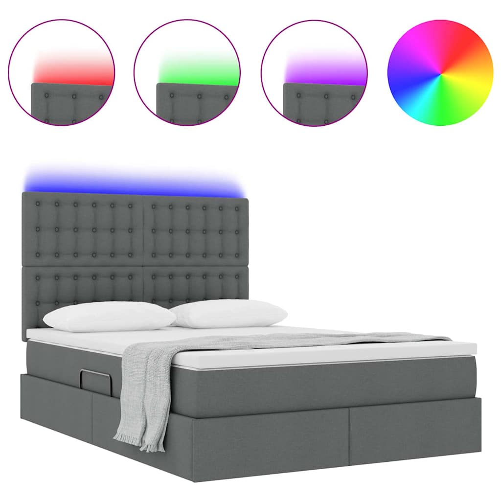 LED Storage Bed with Mattress Dark Grey 152 x 203 cm Fabric