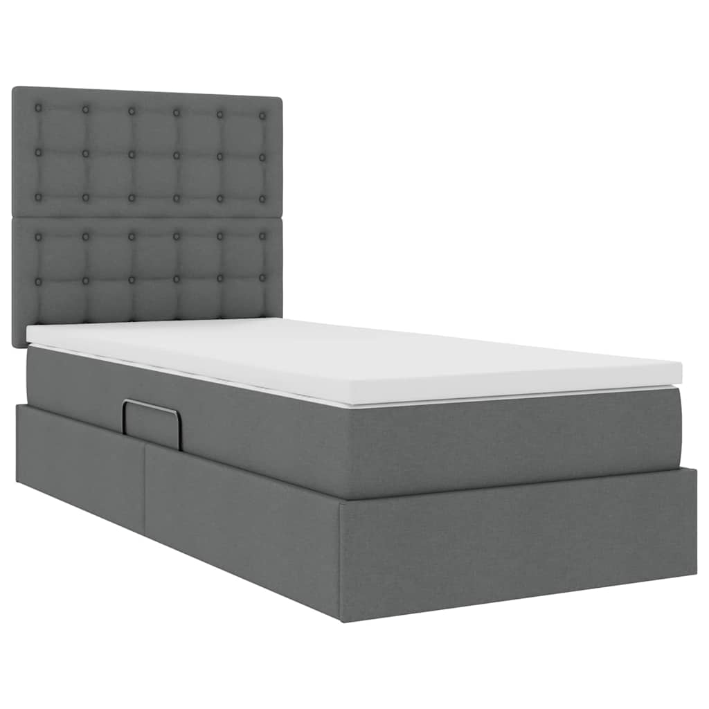 LED Storage Bed with Mattress Dark Grey 107 x 203 cm Fabric