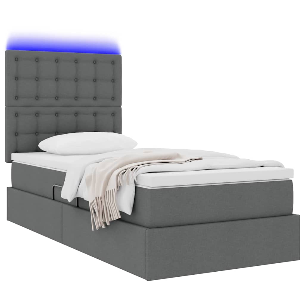 LED Storage Bed with Mattress Dark Grey 107 x 203 cm Fabric