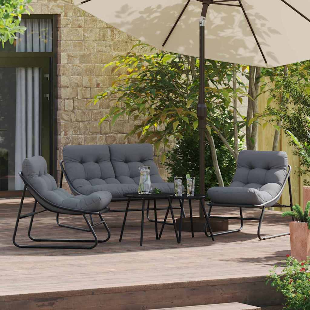 Garden Furniture with Cushion 3 pcs Black Powder-Coated Steel