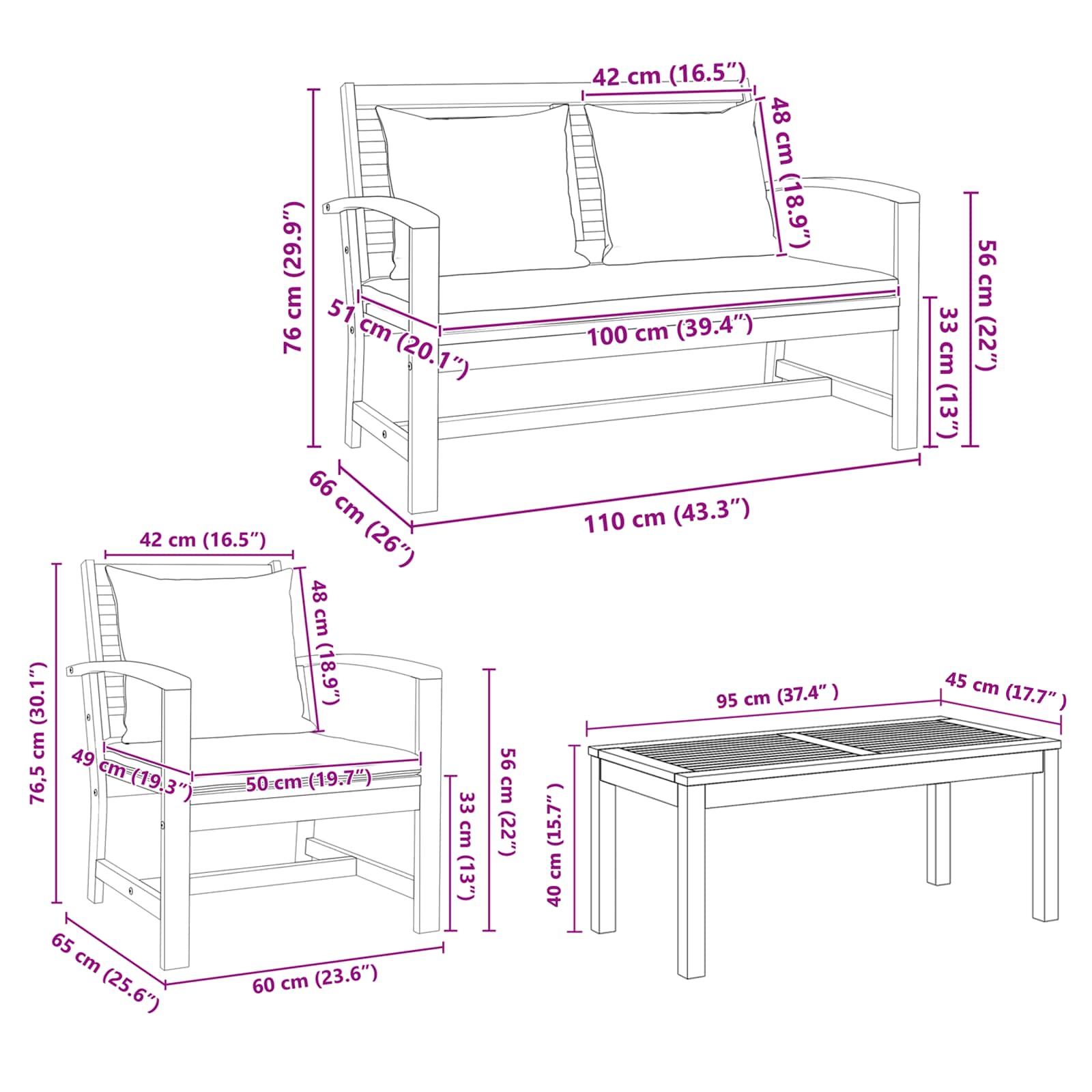 Garden Sofa Set 4 pcs Natural Solid Teak Wood