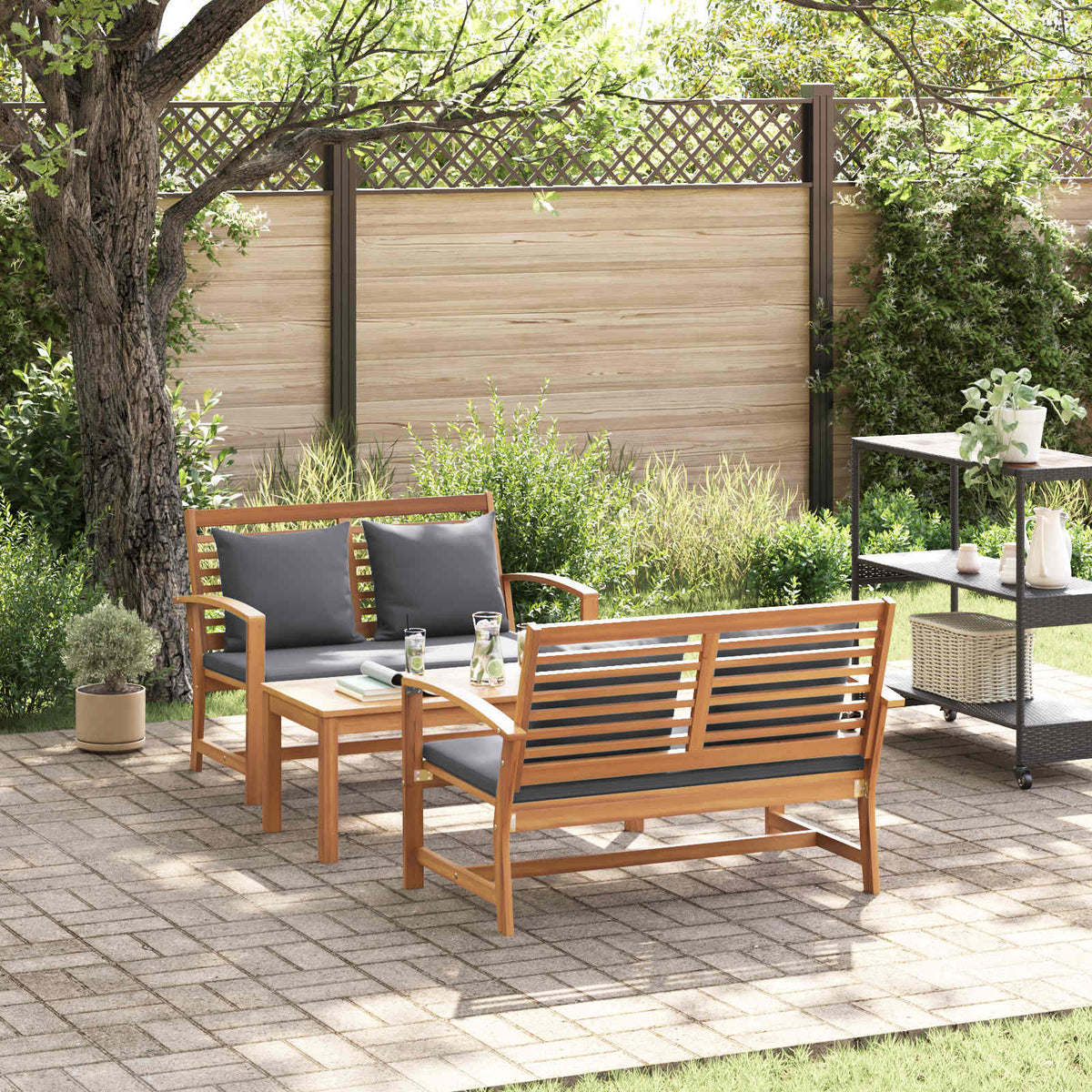 Garden Sofa Set 3 pcs Natural Solid Teak Wood