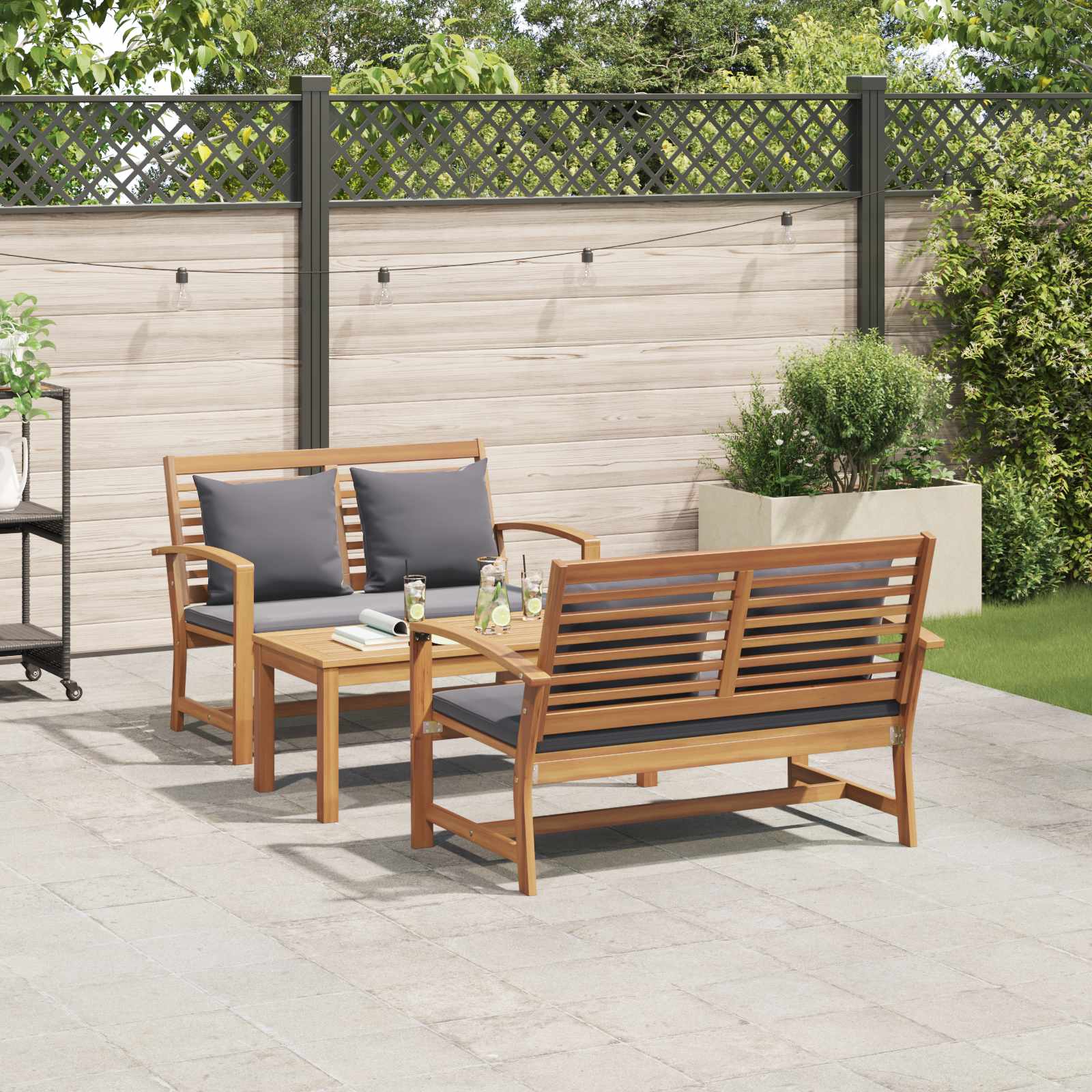Garden Sofa Set 3 pcs Natural Solid Teak Wood