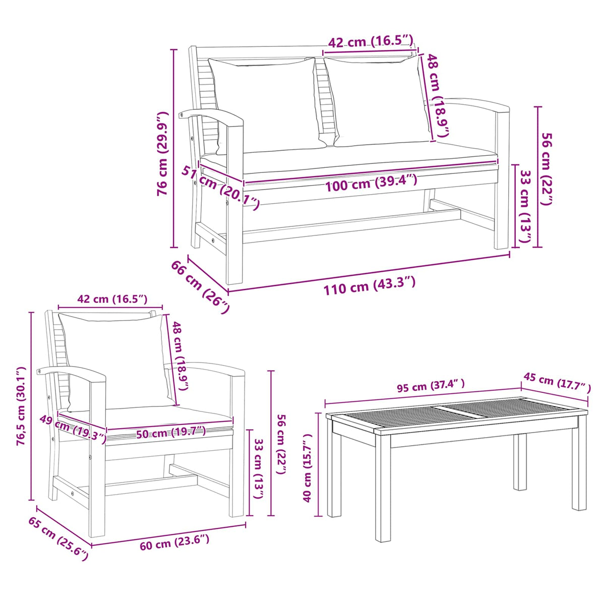 Garden Sofa Set 5 pcs Natural Solid Teak Wood