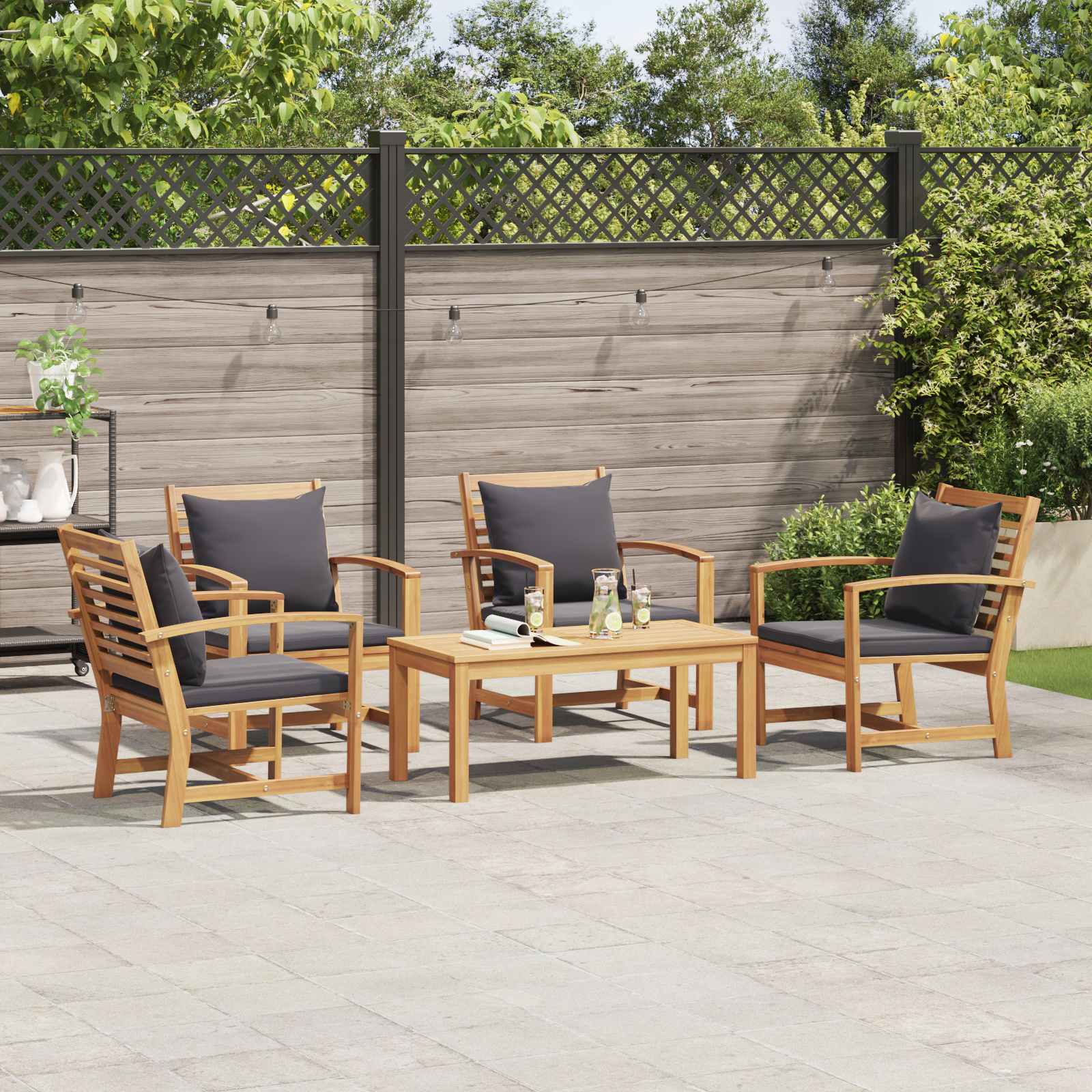 Garden Sofa Set 5 pcs Natural Solid Teak Wood