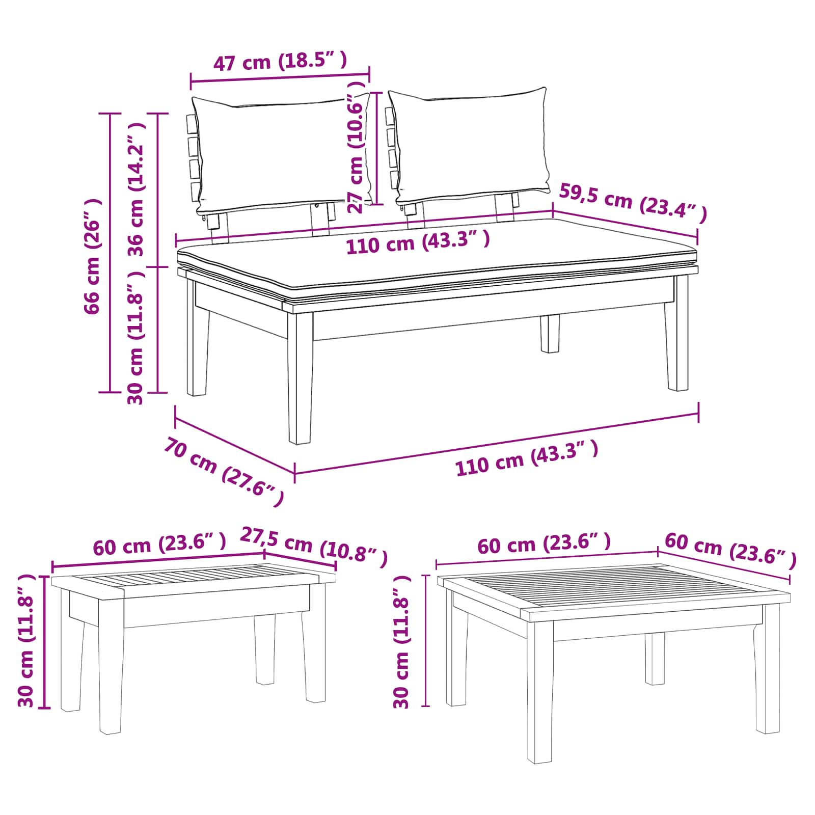 Garden Sofa Set 3 pcs Brown and Grey