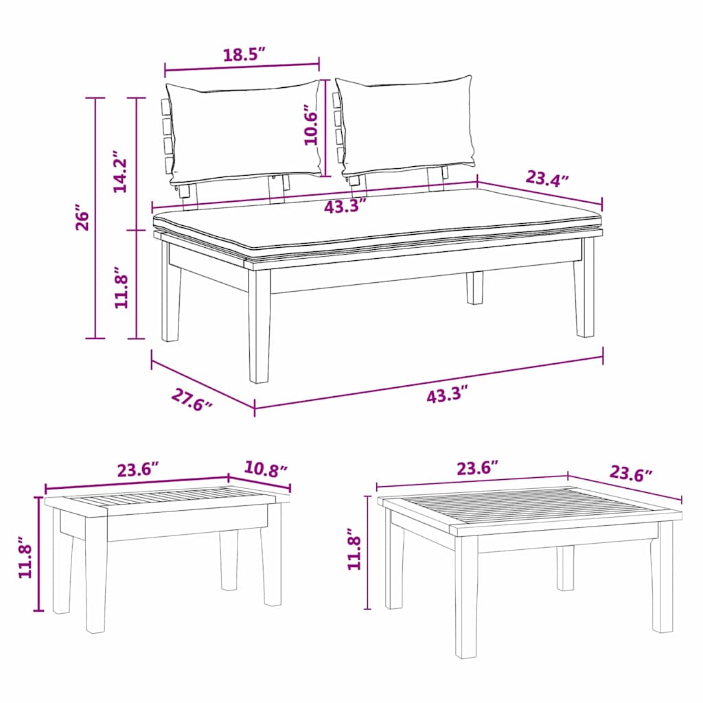 Garden Bench Set with Cushion with Storage 5 pcs Brown and Grey