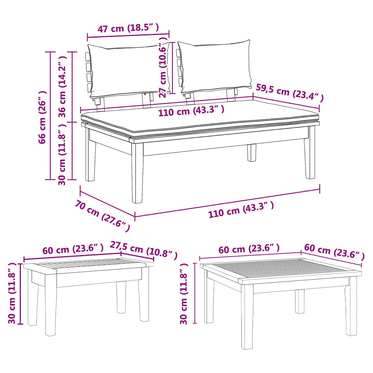 Garden Bench Set with Cushion with Storage 5 pcs Brown and Grey