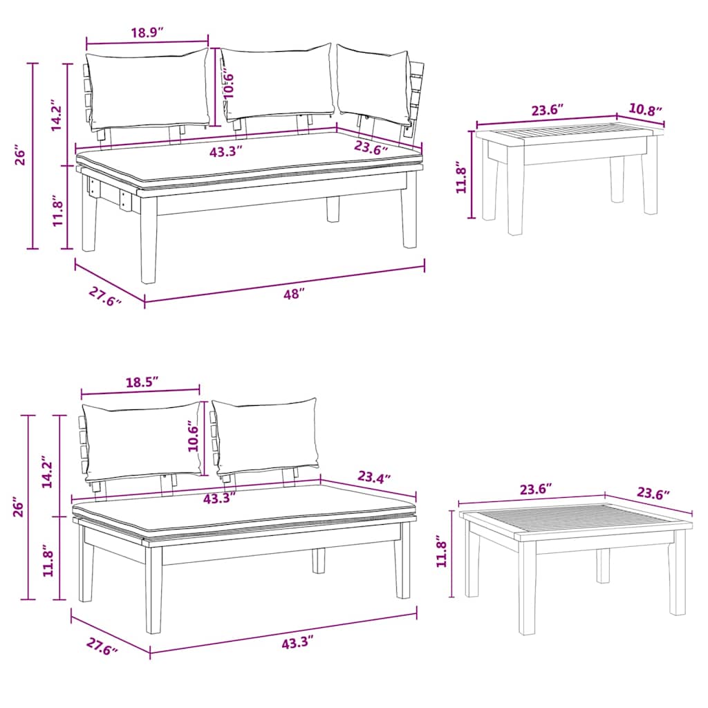 Garden Bench Set with Cushion with Storage 5 pcs Brown and Grey