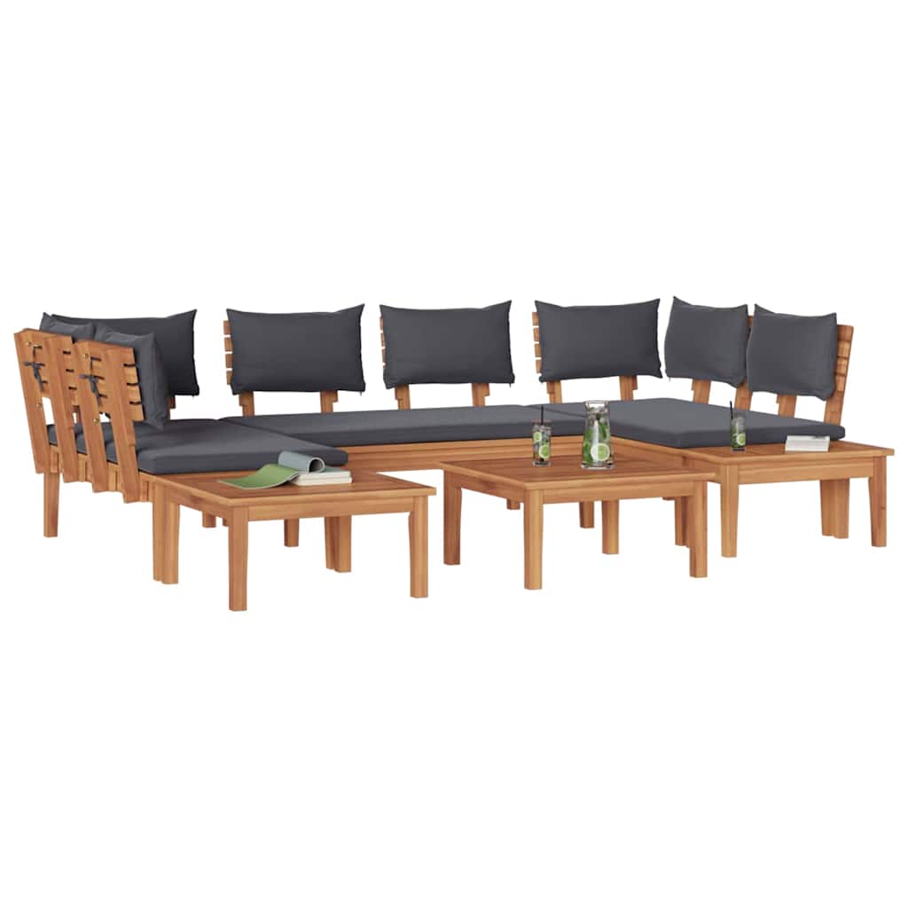 Garden Bench Set with Cushion with Storage 4 pcs Brown and Grey
