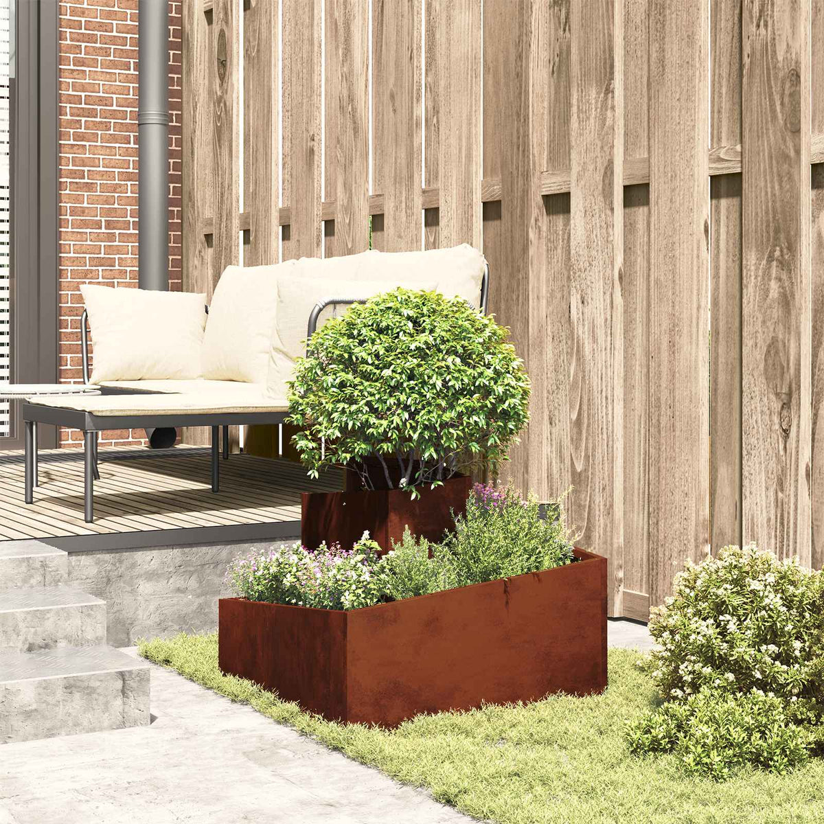 Garden Planter Brown 60 x 60 x 50 cm Weathering Steel