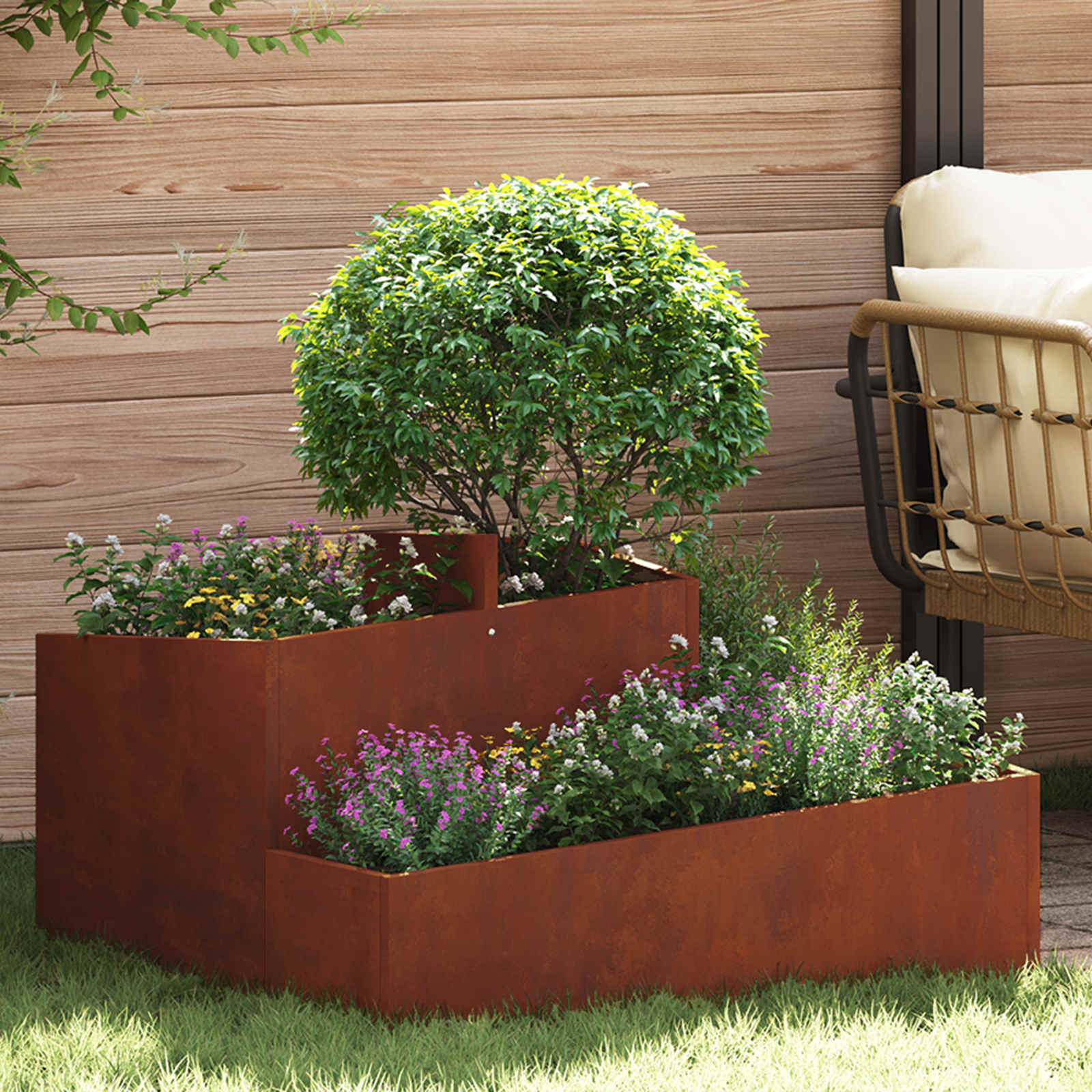 Garden Planter Brown 80 x 80 x 50 cm Weathering Steel