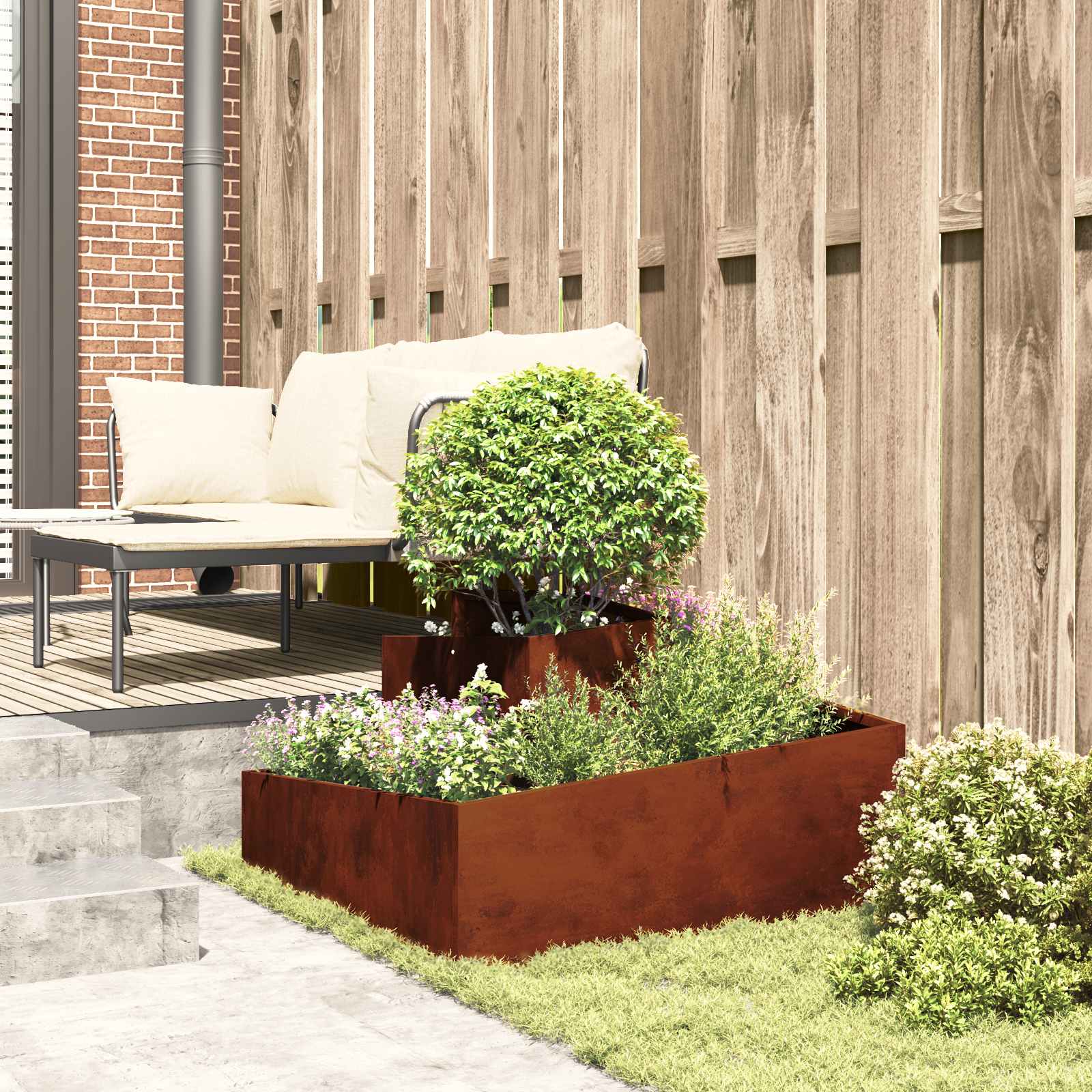Garden Planter Brown 80 x 80 x 50 cm Weathering Steel