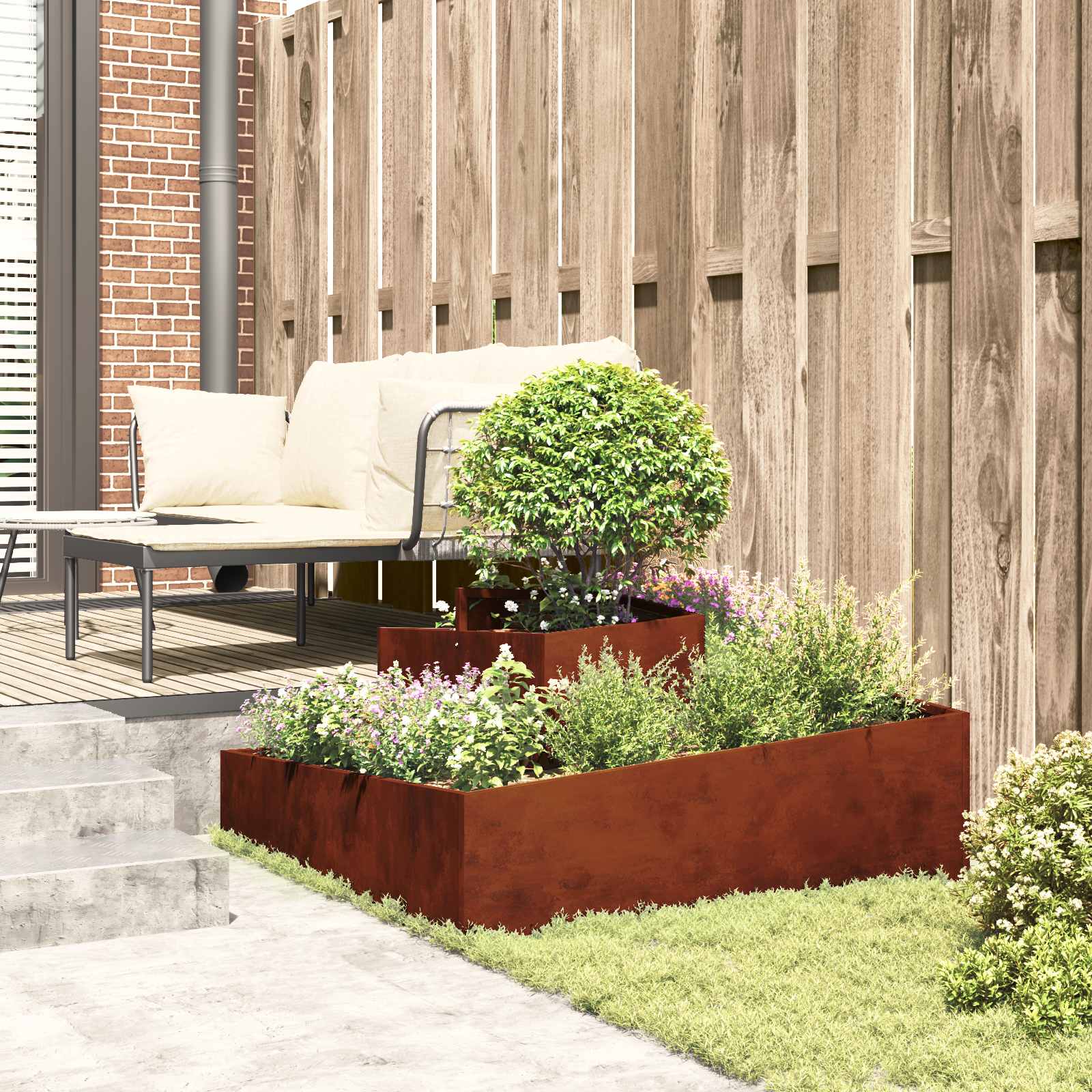 Garden Planter Brown 100 x 100 x 50 cm Weathering Steel
