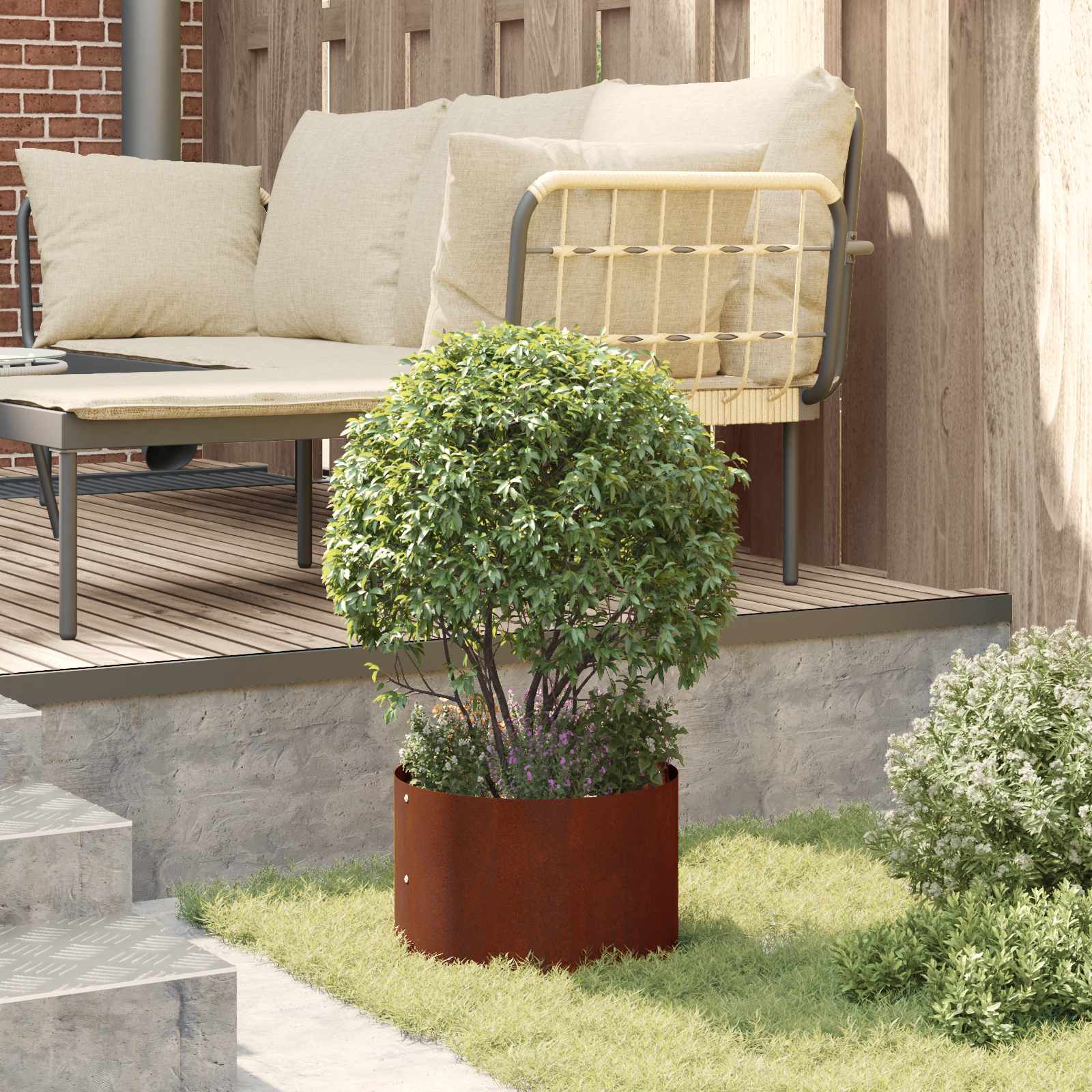 Planter Ring Brown 30 x 30 x 20 cm Weathering Steel