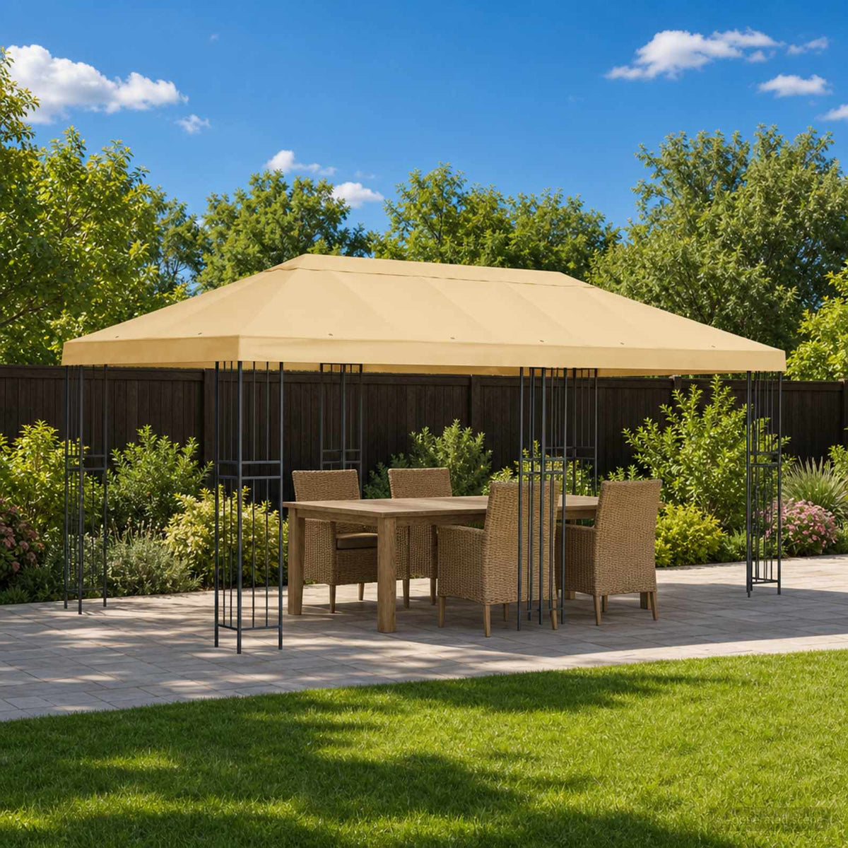 Gazebo with Sidewalls 6 x 3 m Cream Polyester and Steel 190
