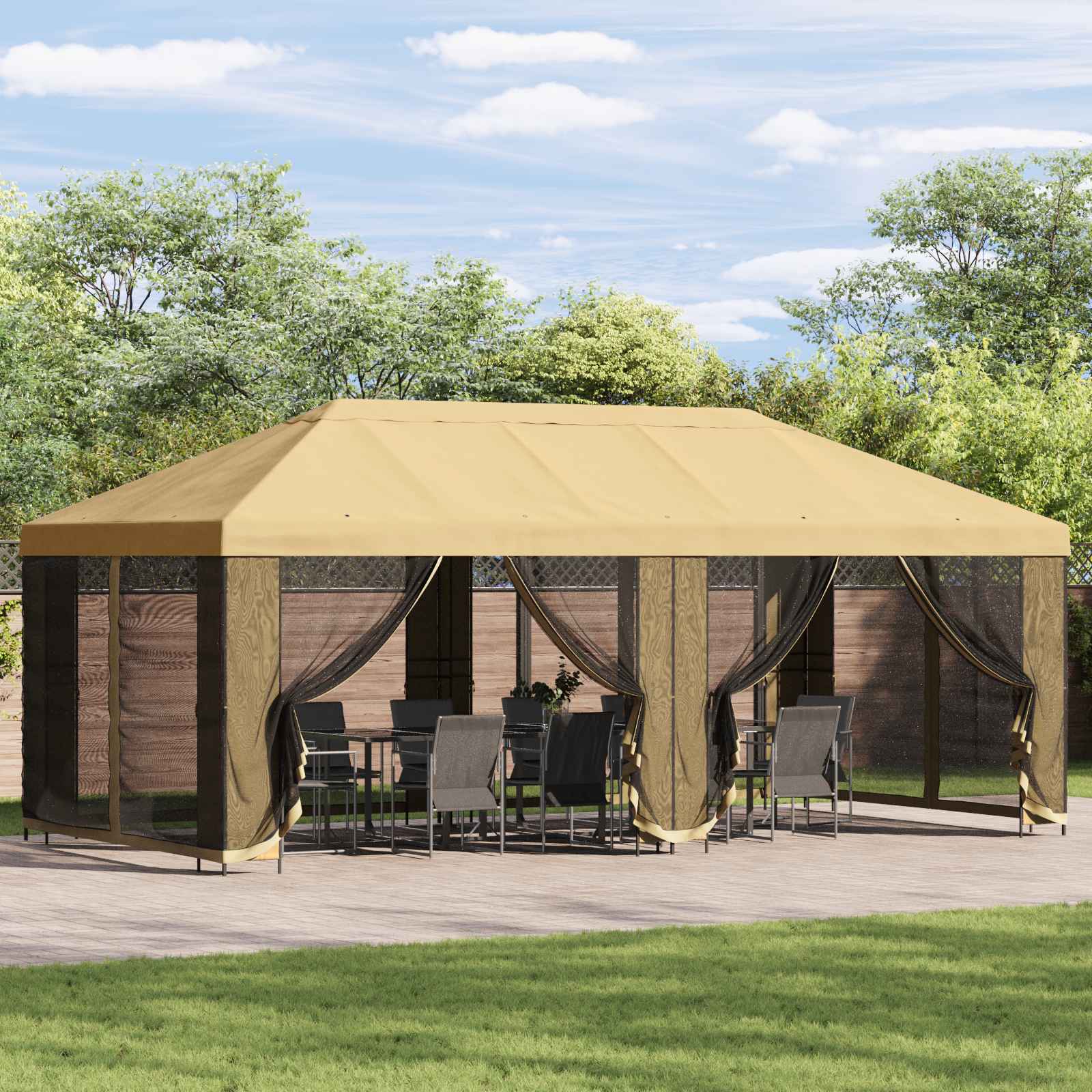 Gazebo with Sidewalls 6 x 3 m Cream Polyester and Steel 190