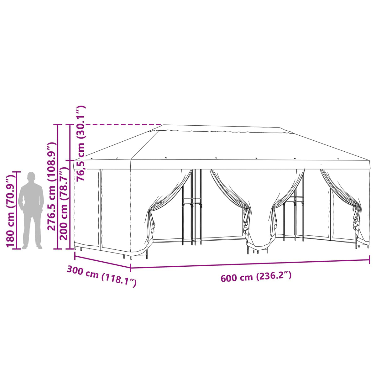 Gazebo with Sidewalls 6 x 3 m Cream Polyester and Steel 190