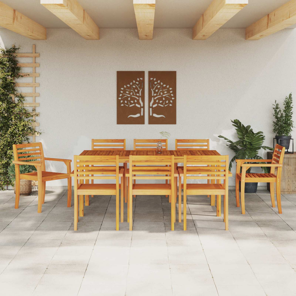Garden Dining Set 9 pcs Brown Solid Acacia Wood