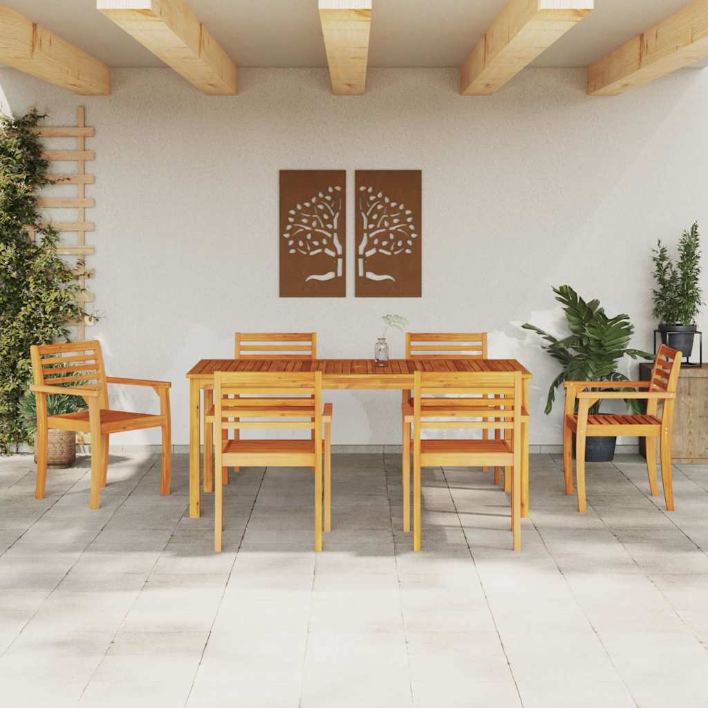 Garden Dining Set 7 pcs Brown Solid Acacia Wood