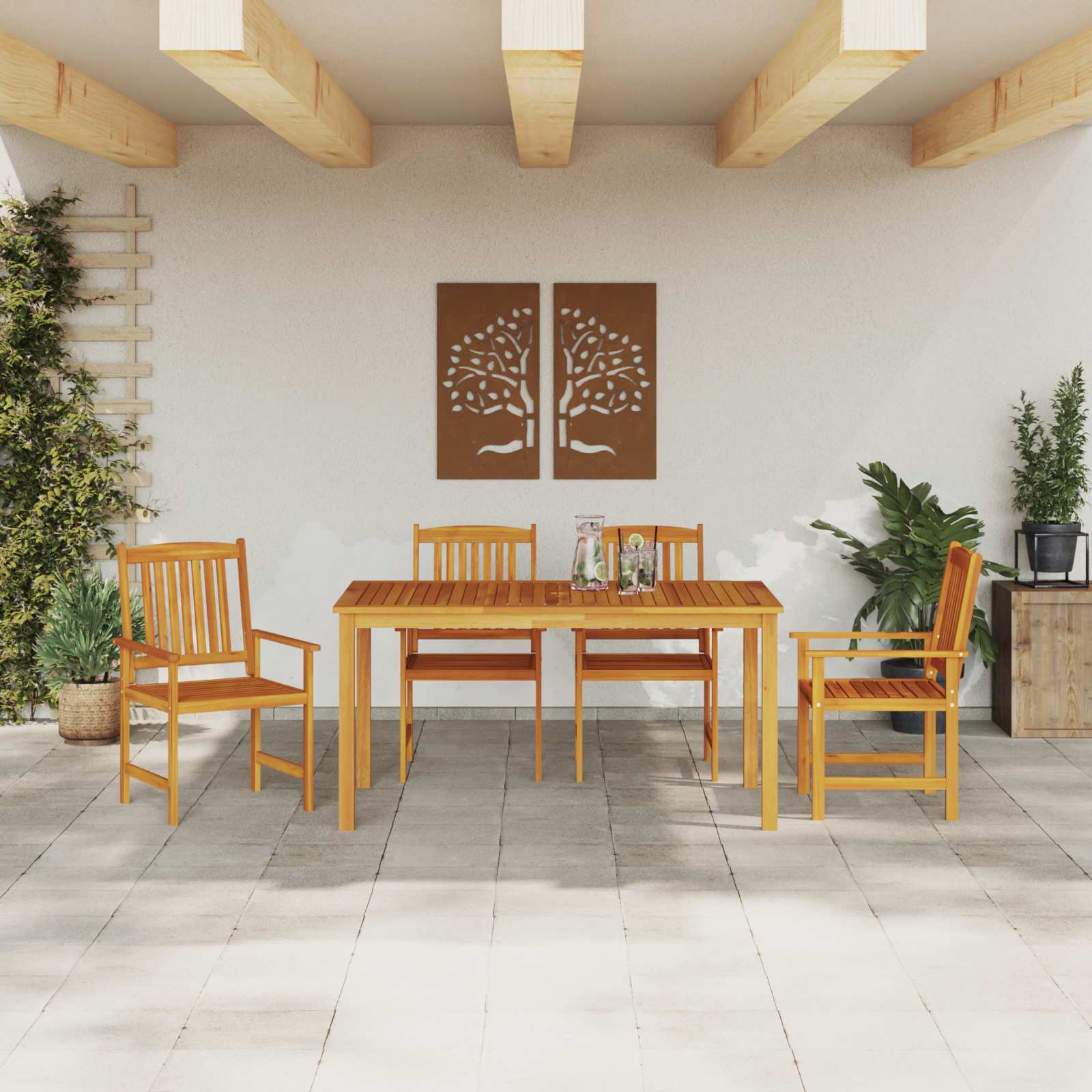 Garden Dining Set 5 pcs Brown Solid Acacia Wood