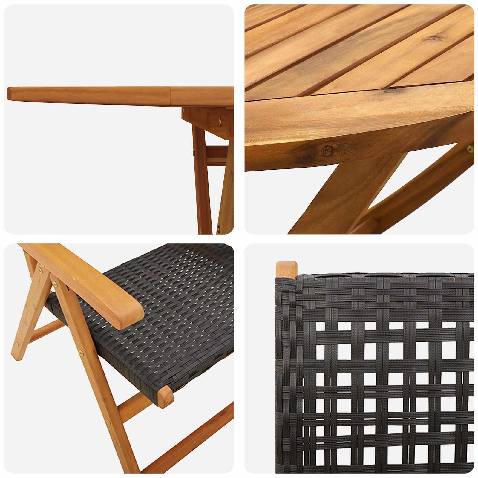 Garden Dining Set Folding 5 pcs Black Solid Acacia Wood