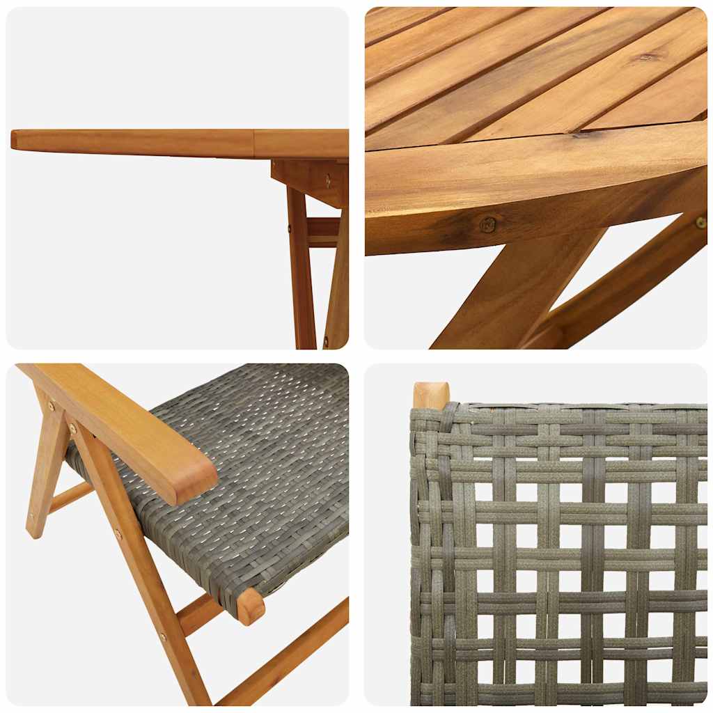 Garden Dining Set Folding 5 pcs Grey Solid Acacia Wood