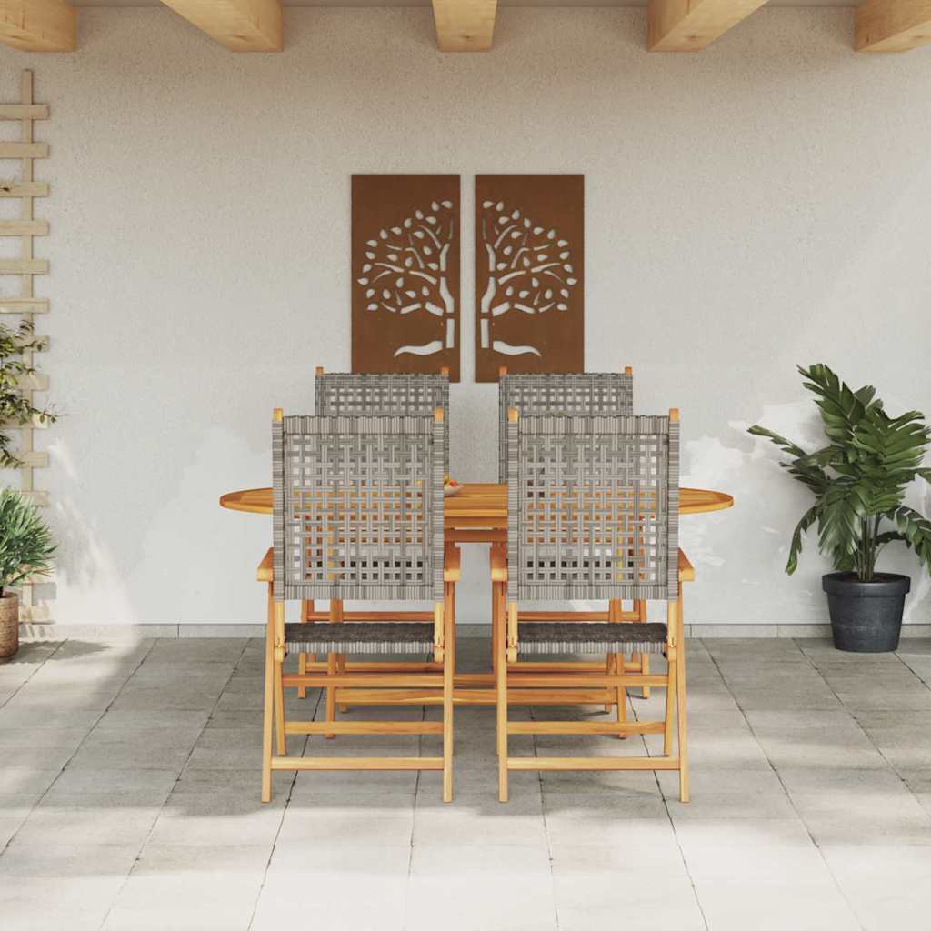 Garden Dining Set Folding 5 pcs Grey Solid Acacia Wood