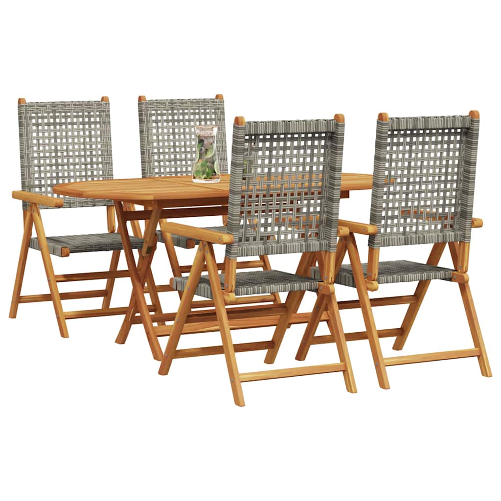 Garden Dining Set Folding 5 pcs Grey Solid Acacia Wood