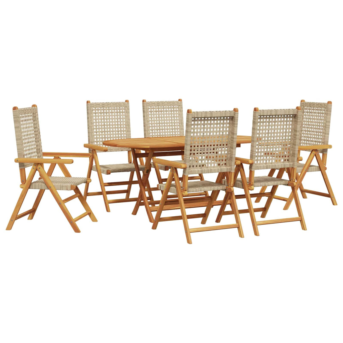 Garden Dining Set Folding 7 pcs Beige Solid Acacia Wood