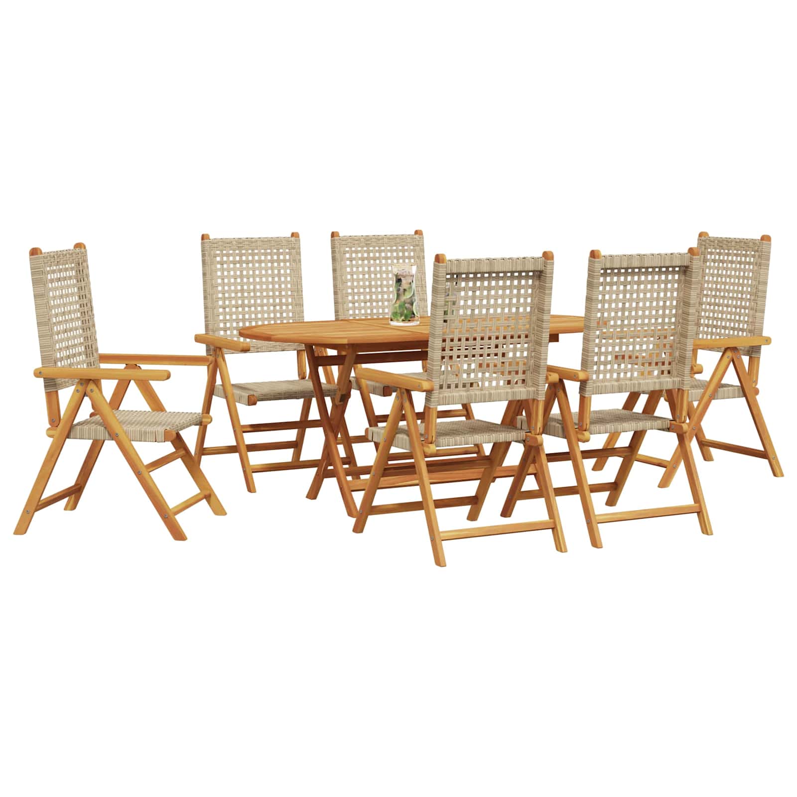 Garden Dining Set Folding 7 pcs Beige Solid Acacia Wood