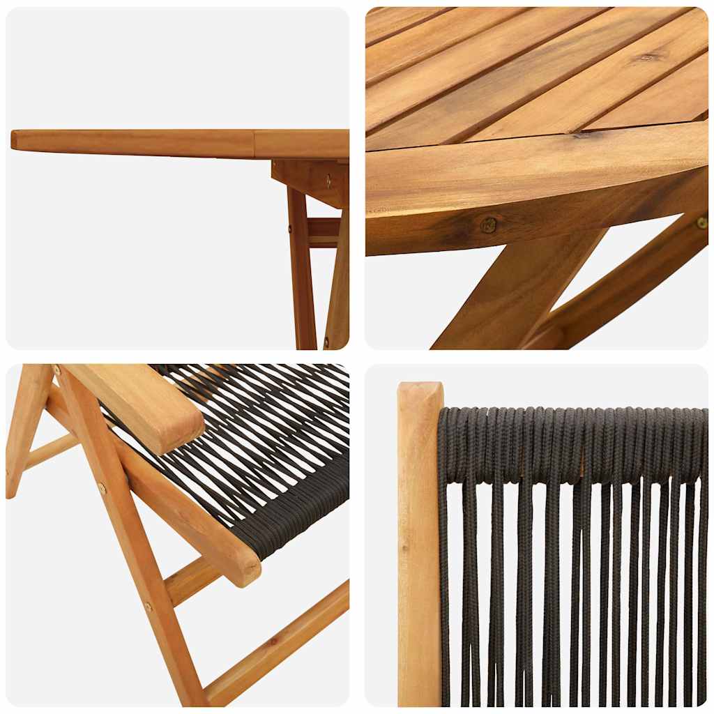 Garden Dining Set Folding 7 pcs Black Solid Acacia Wood